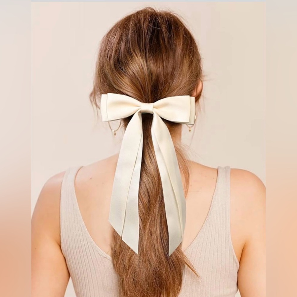 Elegant Beige Silky Satin Hair Bow Clip